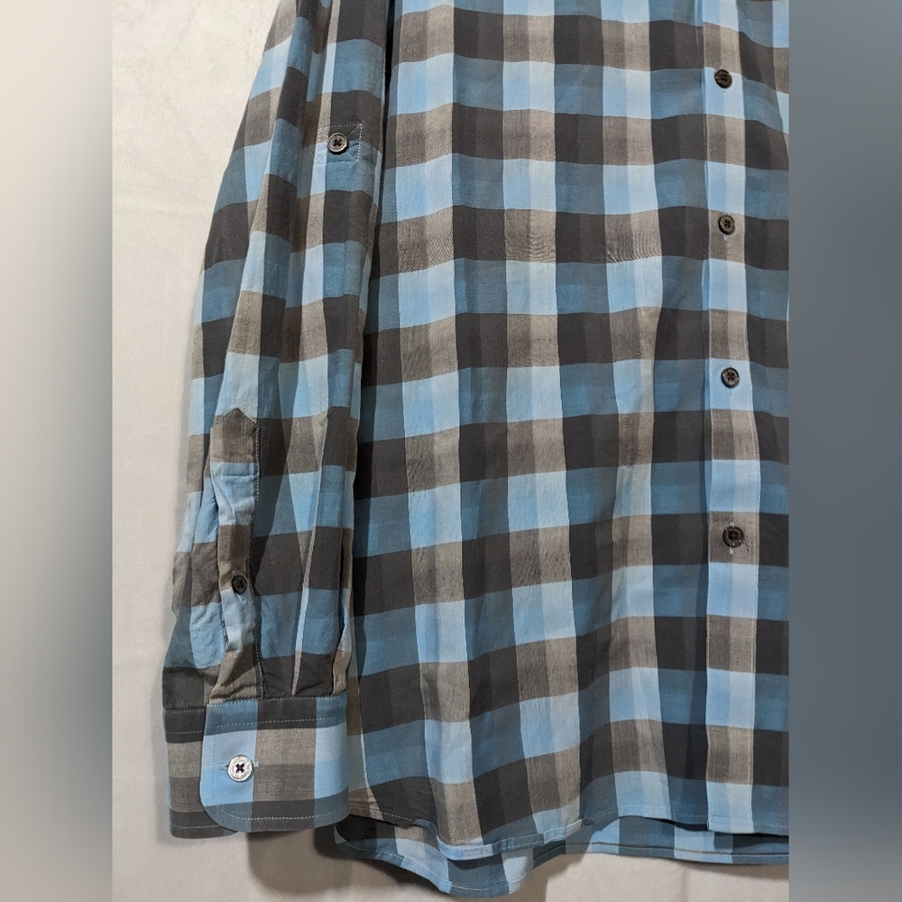 ☘️Ted Baker Weybiza Slim Blue Plaid Roll Sleeve Button Down Shirt Size 5 Large - Picture 7 of 8